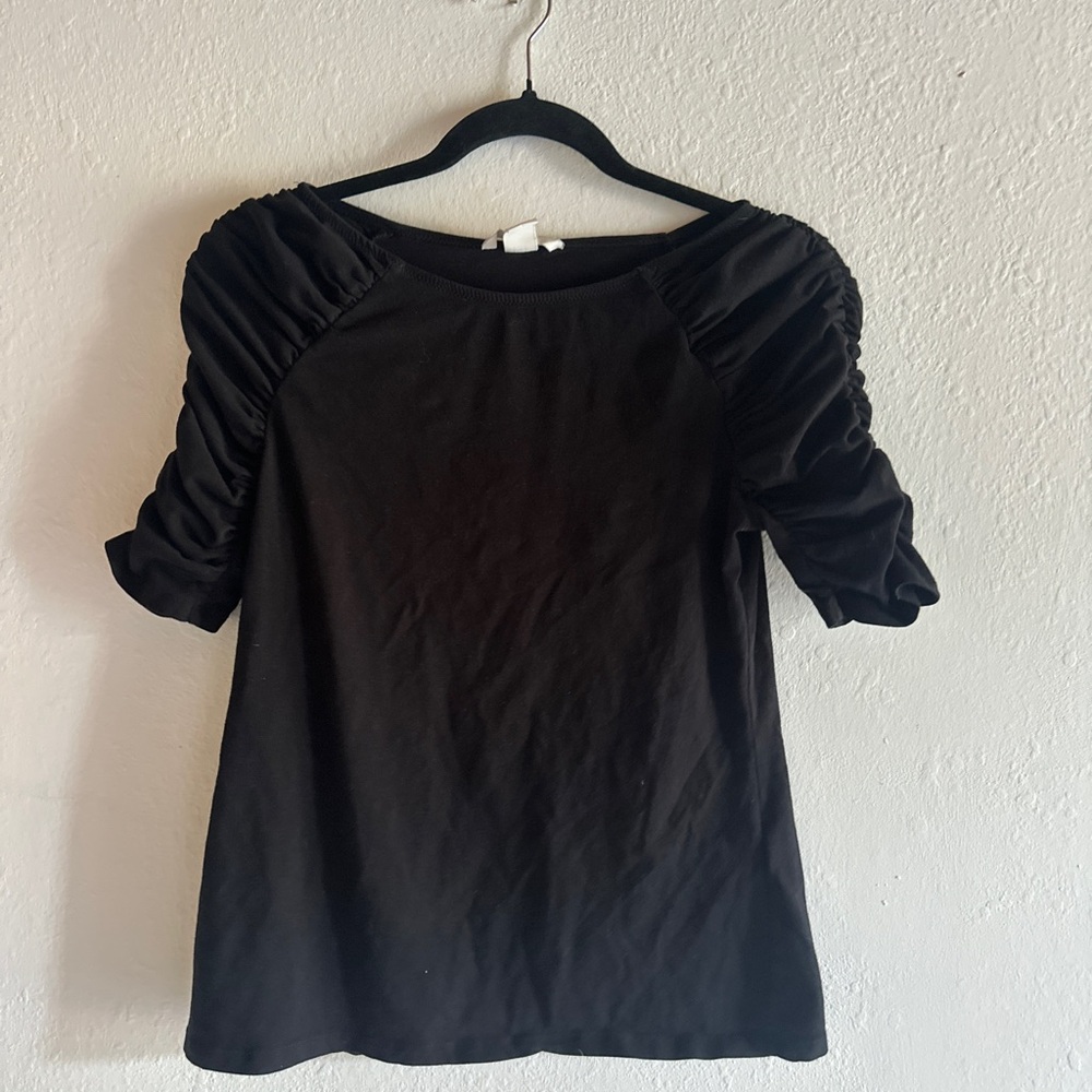 H&M Black Ruched Sleeve Top